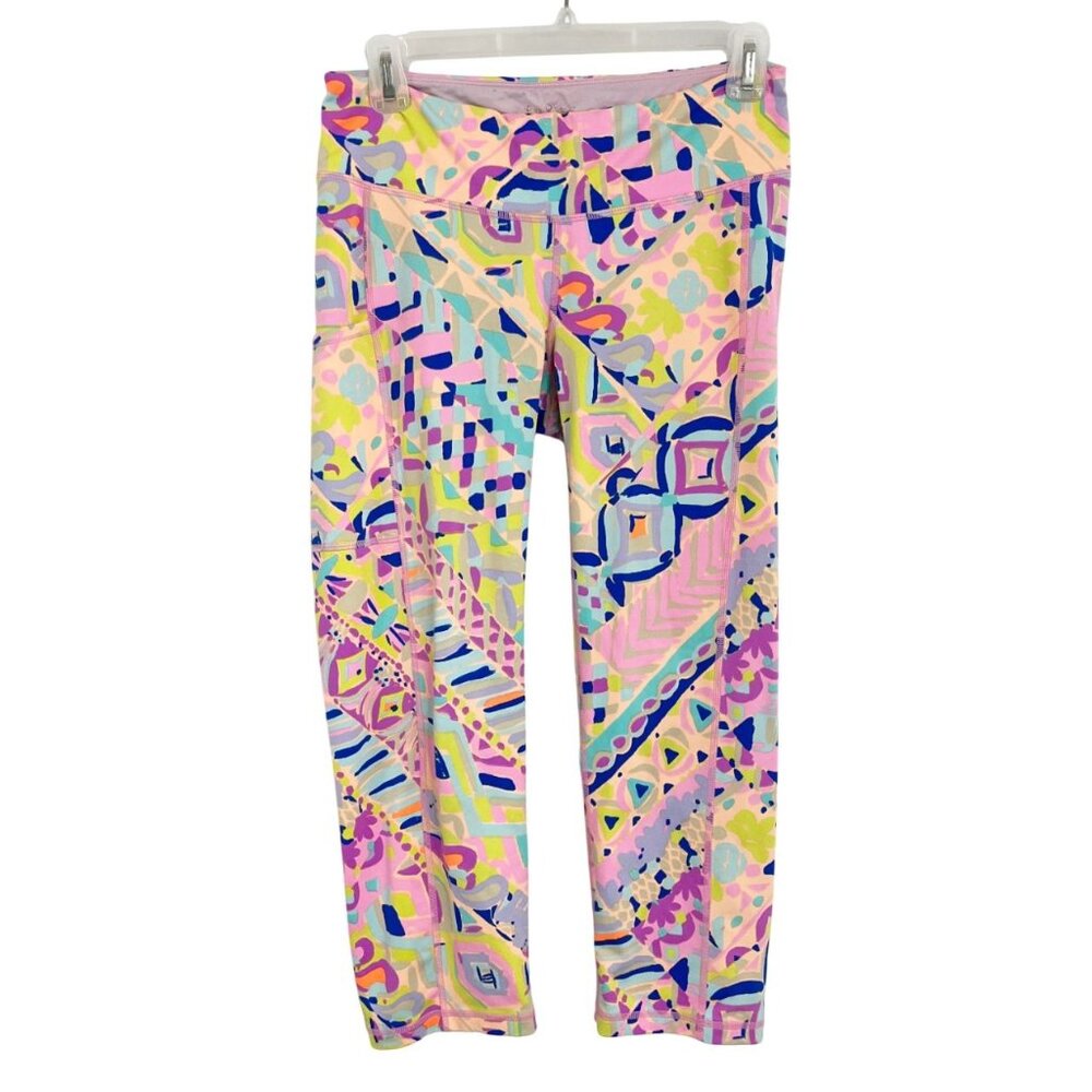 Lilly Pulitzer Luxletic Weekender Leggings‎ Cropped Pink Plantain Party MEDIUM